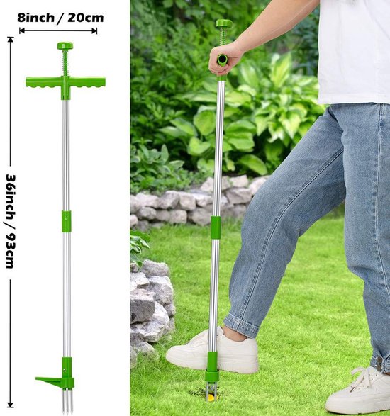 Dailygoods- Onkruidverwijderaar met 100 cm steel - Robuuste 3-tandklauw - Roestvrij Stalen Pedaal - Worteljader tegen Paardenbloem/Distels - Tuingereedschap - Onkruidsteker van Dailygoods — afbeelding 4