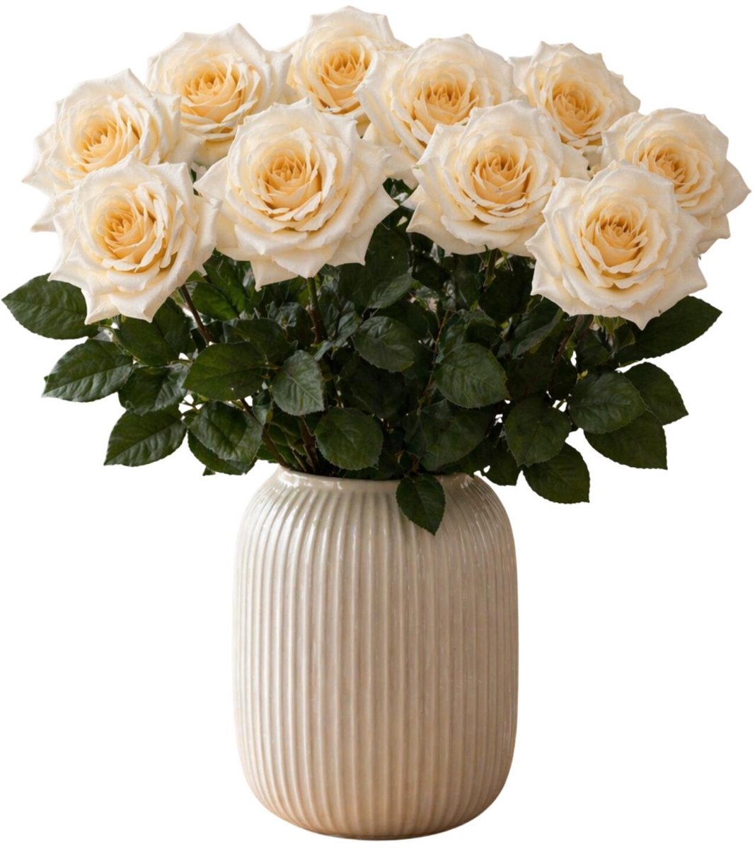 Mica Decorations Kunstbloemen Roos Amore - 10x - 66 cm - creme wit - zijdebloemen - boeket - rozen