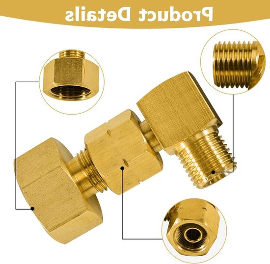 Gas Adapter Set voor Camping en Koken, 1/2" R x 1/4" Lks Messing, 90° Aansluiting voor LPG en Gasfles, Ideaal voor Crutch Cooker en Kampeerstoof — afbeelding 2