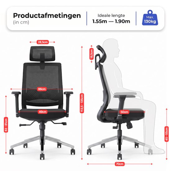 Stane Ergonomische Bureaustoel Office Chair - Bureaustoelen voor Volwassenen Computer Stoel - NEN-EN1335 Gecertificeerd