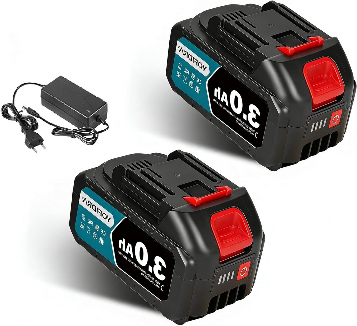 Krachtige 20V 2 x 3.0 Ah batterijen met LED-display en snellader voor elektrische gereedschappen, ideaal voor klussen en DIY-projecten