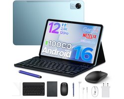 POCKAM P12-tablet - 12 inch 2K 120 Hz IPS - Android 16 - 48 GB RAM (8+40 GB) - 128 GB ROM - 10000 mAh /18 W - Octa-Core T7280 - Dubbele camera - WiFi 5 - Bluetooth - Face ID - Toetsenbord - Stylus meegeleverd