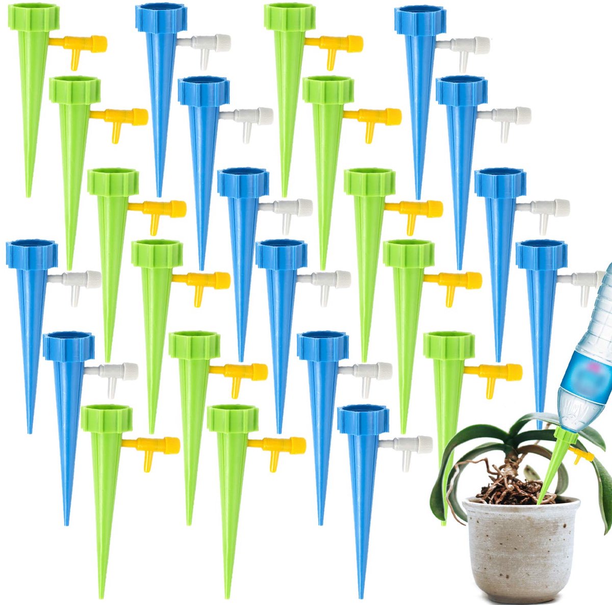 Waterdruppelaar - 24stuks - Plant Bewateringssysteem - Druppelsysteem - Bewateringssysteem - Bewateringsyteem - Watergeefsysteem - Plantenbol - Automatische Gieter - Druppel Systeem - Water Geef Systeem - Blauw / Groen