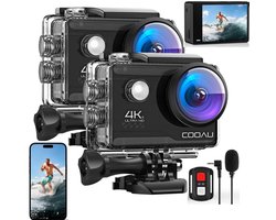 COOAU Action Camera – 4K 20MP – 60FPS / 40M Waterdicht / WiFi – Touchscreen – Externe Microfoon – Inclusief Accessoires – Actiecamera – Onderwatercamera – 2Stuks