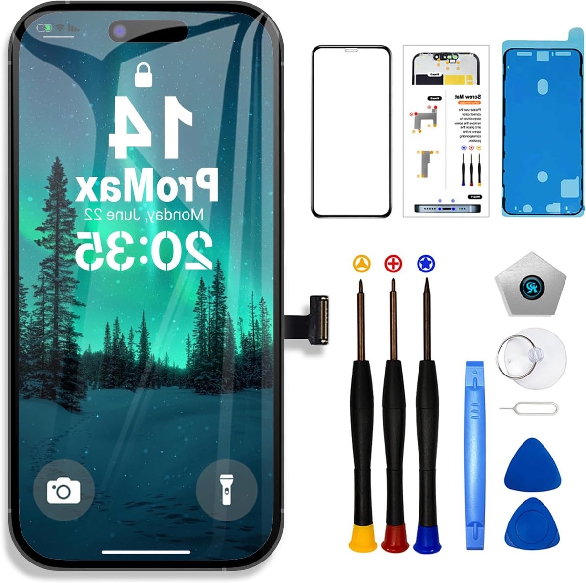 LCD Scherm Vervanging voor iPhone 14 Pro Max 6.7 inch, 3D Touch, Face ID en TrueTone FHD Digitizer met Reparatiesets voor A2894 A2651 A2893 A2895 A2896
