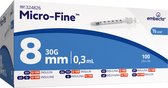 Injectiespuit BD Micro-Fine Insuline, 3ml + naald 30G (0,30 x 8mm) U100 – 100 stuks - 324826
