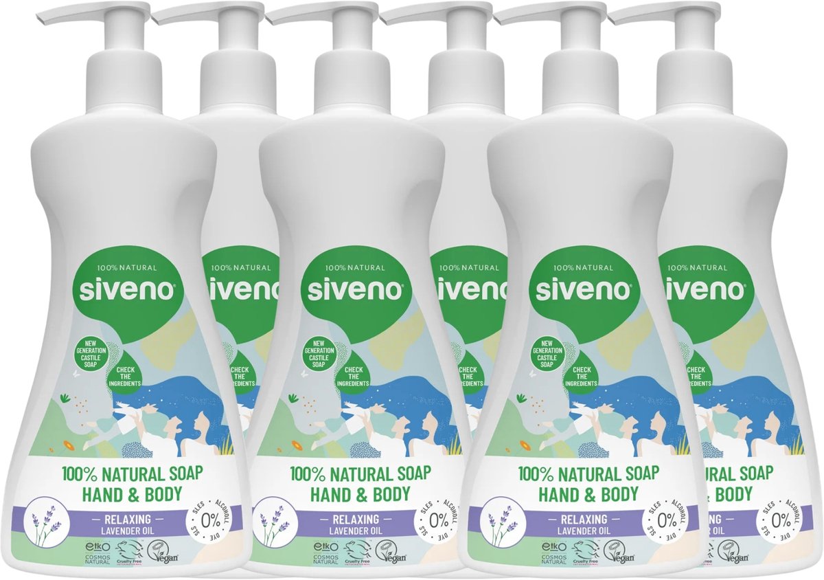 Siveno Natuurlijke Hand- & Bodyzeep Lavendel – 6 x 300 ml – Voordeelverpakking
