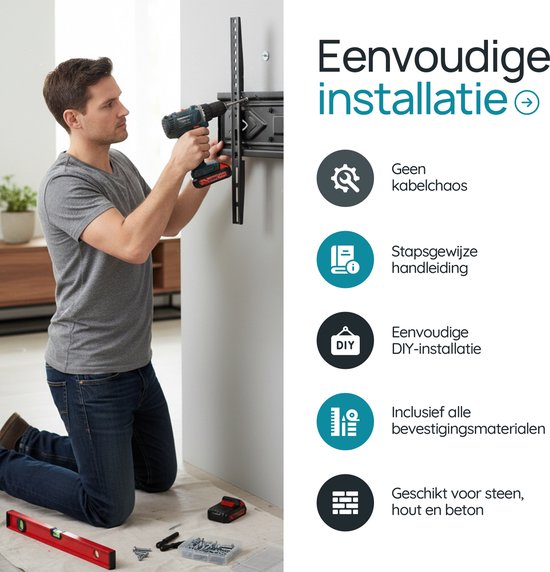 Meisterhome TV Muurbeugel 32 t/m 70 Inch – Draaibaar & Kantelbaar – Universele TV Beugel – VESA 400x400 – Uitschuifbaar – Max. 45 kg – Zwart