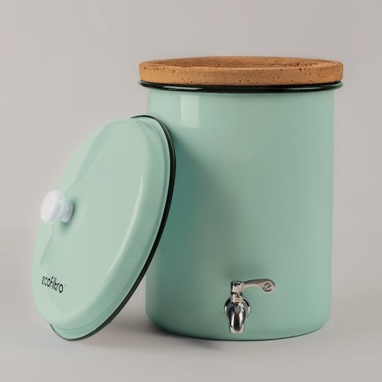 Ecofiltro 5 liter waterfilter in mintgroen met geëmailleerd stalen behuizing en RVS kraantje