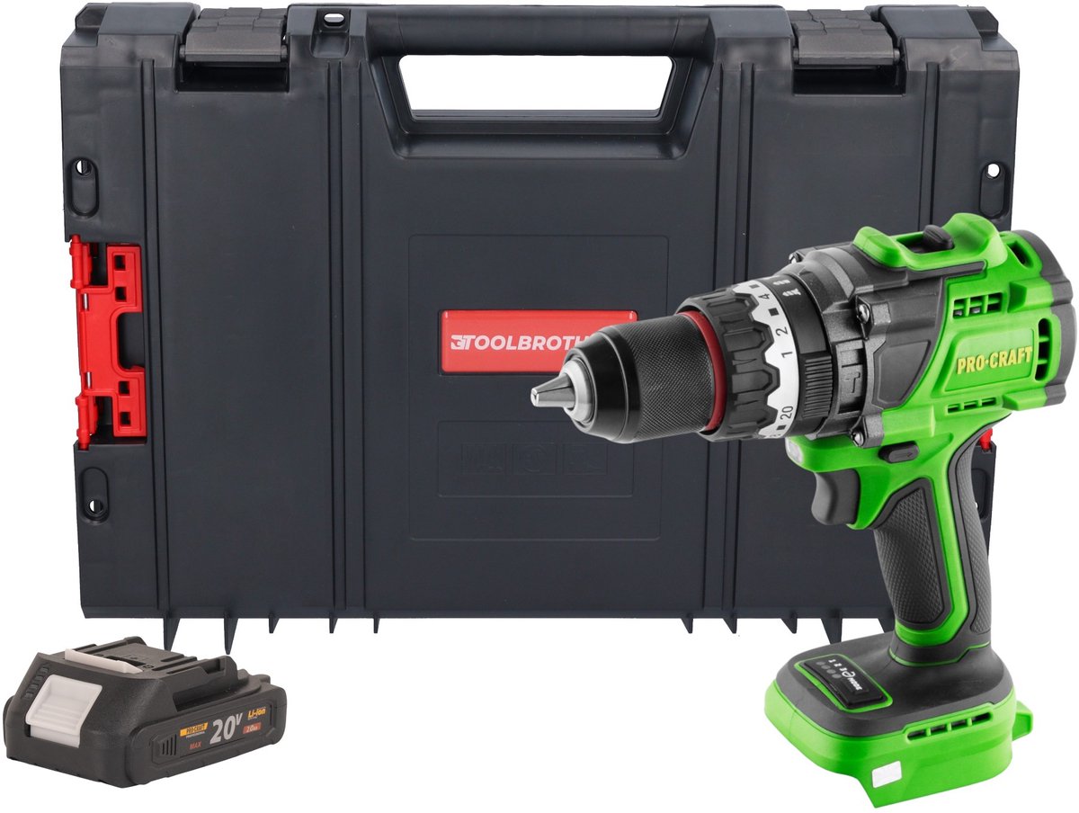 Procraft PA18ProBL-BB accu-klopboormachine 20 V 180 Nm borstelloos + 1x accu 2,0 Ah + RHINO-gereedschapskoffer - zonder oplader