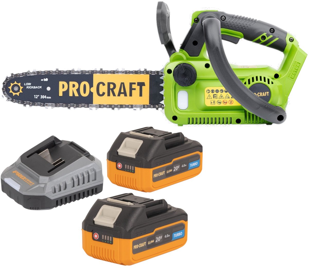 Procraft PKA42Libb accu kettingzaag 20 V 304 mm borstelloos + 2x accu 4,0 Ah + oplader