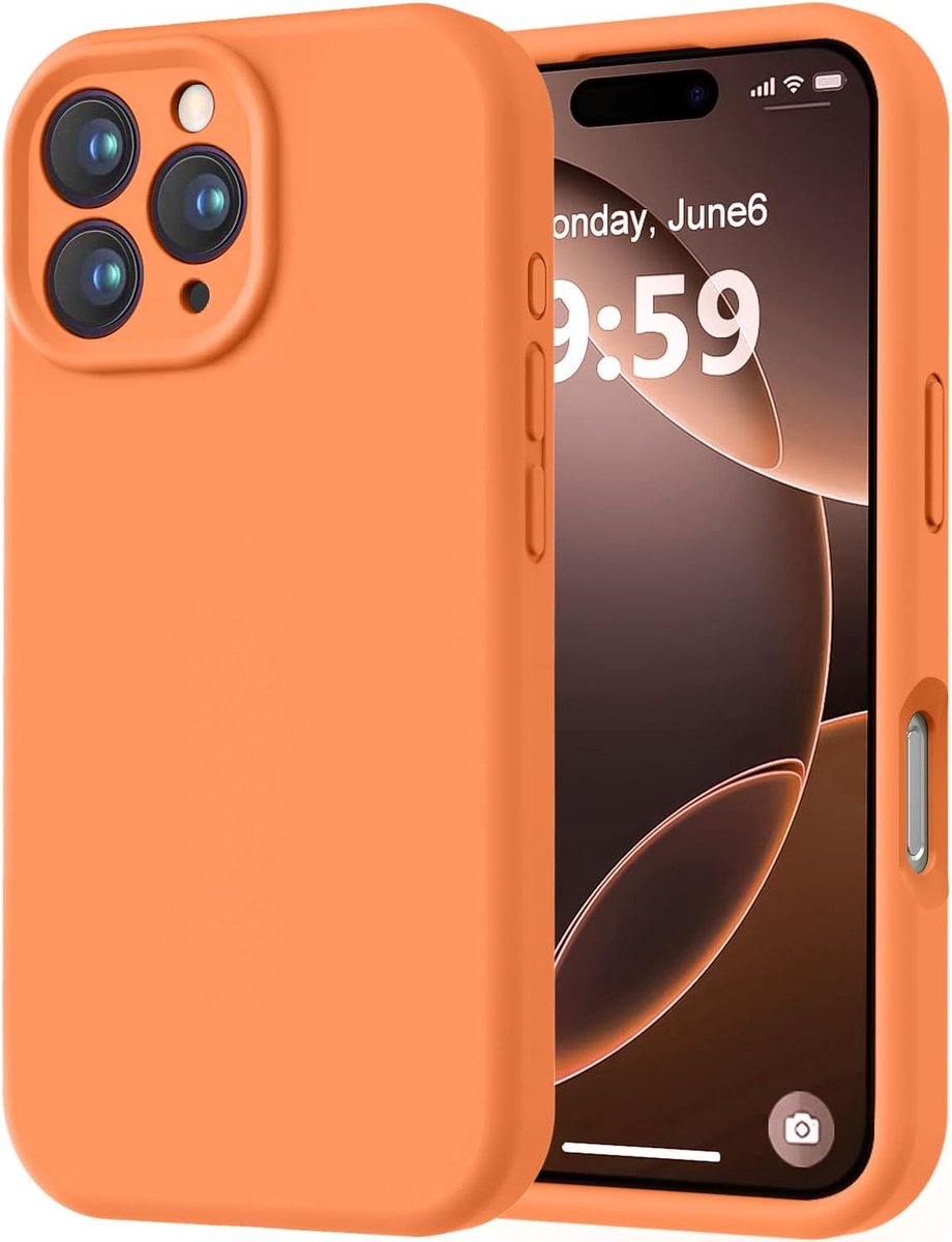 Speciaal ontworpen voor de iPhone 16 Pro. Hoogwaardig siliconen hoesje met [zachte, krasbestendige microvezelvoering]. Schokbestendig beschermhoesje voor mannen, vrouwen en meisjes (6,3 inch). Feloranje.