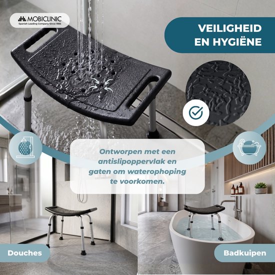 Mobiclinic San Fermín - Douchestoel - Aluminium - In hoogte verstelbaar - Antislipvoetjes - Zwart van Merkloos — afbeelding 4