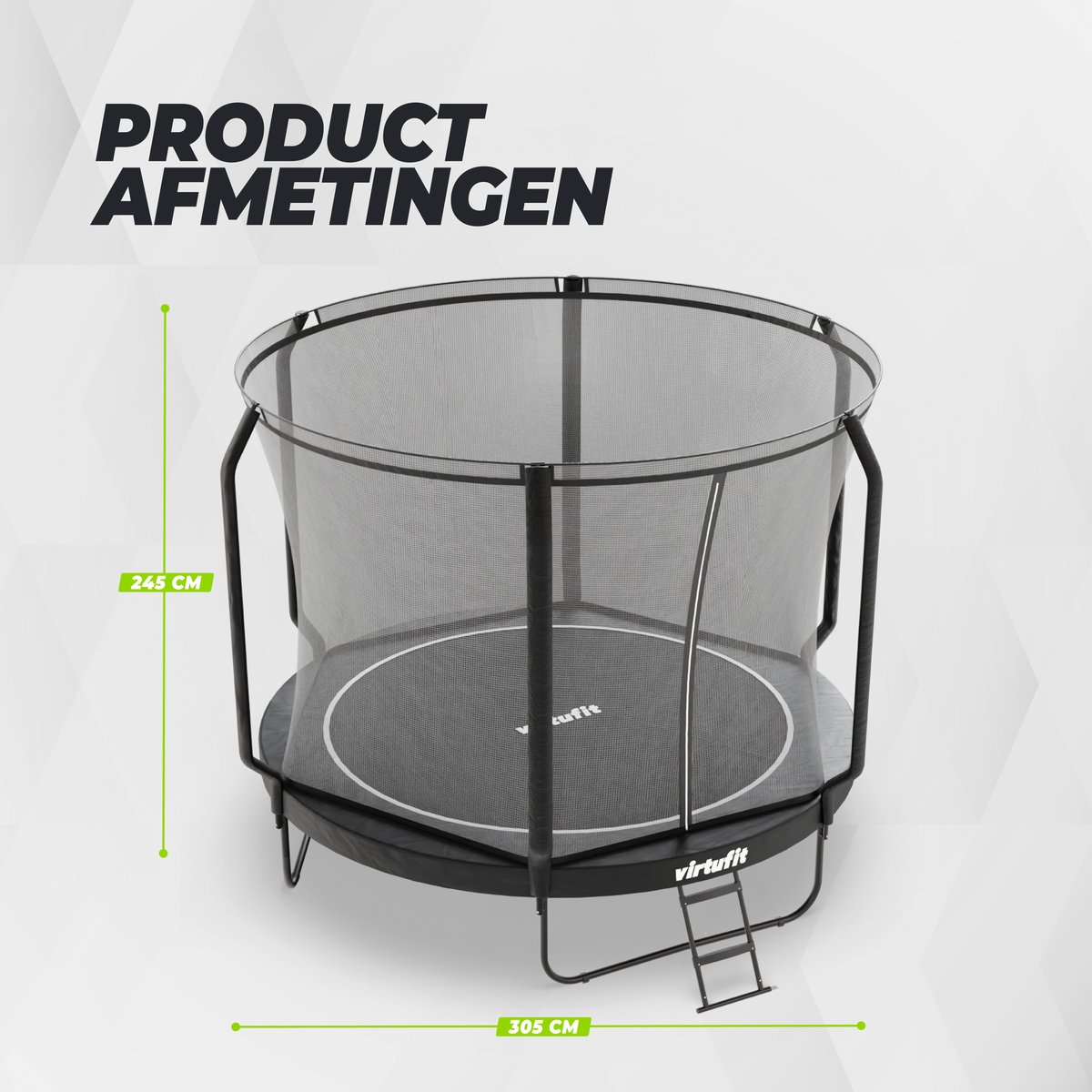 VirtuFit Premium Trampoline met Veiligheidsnet - Ø 305 cm Diameter - Incl. Beschermrand - Extra Veilig - Gratis trap - Water- en UV-bestendig - Max. 150 kg - Voor Kinderen en Volwassenen - Zwart – foto 2