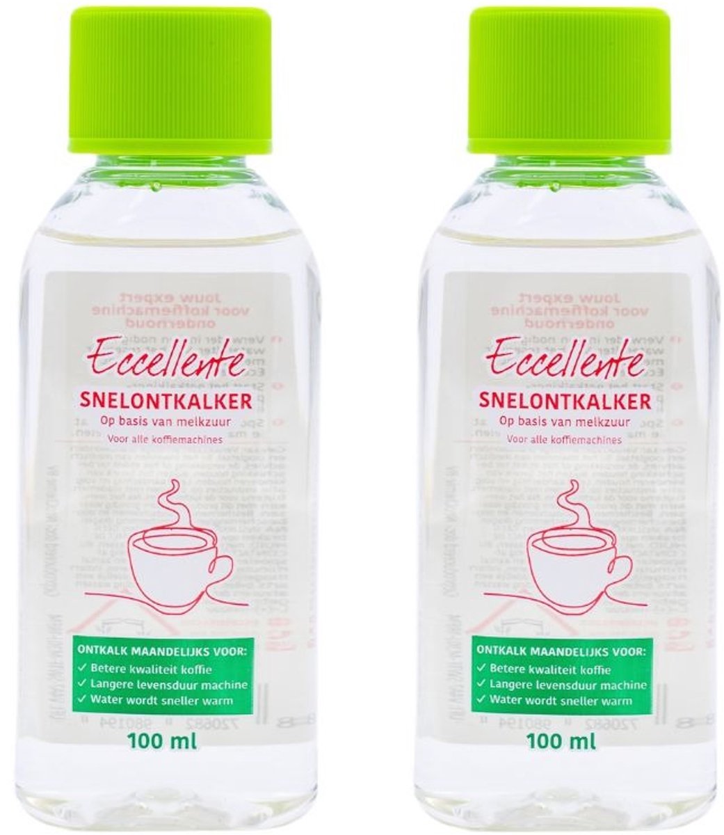 2x Eccellente ontkalkingsset geschikt voor alle Nespresso machines - Melkzuur ontkalker - 2x 100 ml - Koffiemachineontkalker