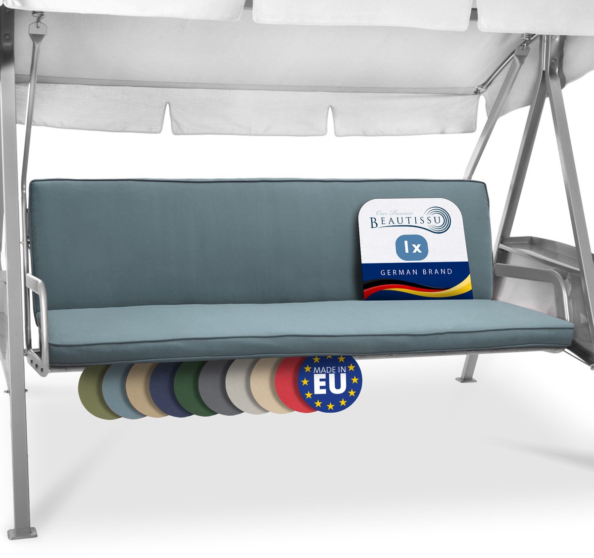 Beautissu Loft HS Schommelbank Kussen 3-zits Set 2x 180x50 cm Blauwgrijs – Zit- en Rugkussen met Rits