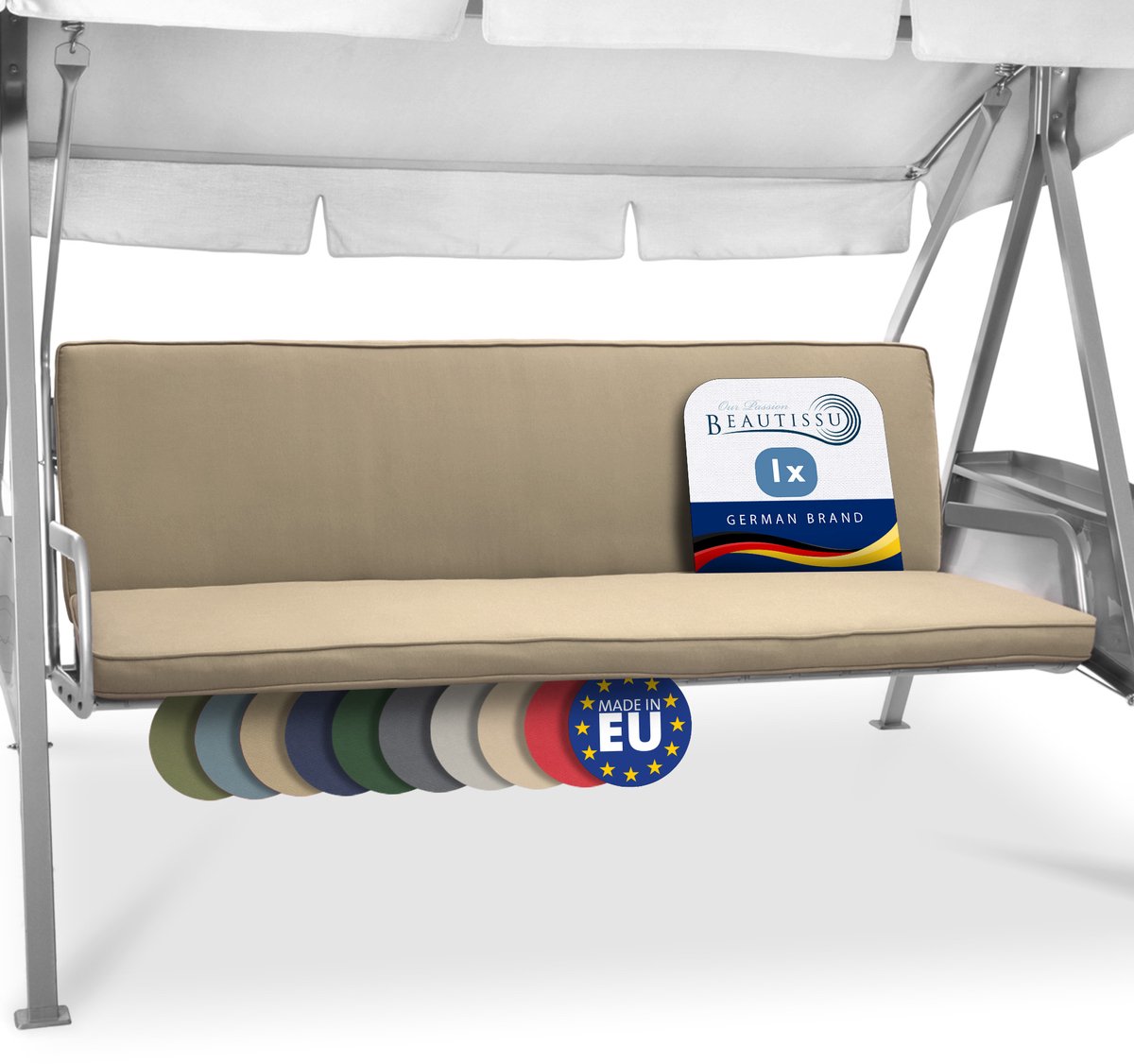 Beautissu Loft HS Schommelbank Kussen 3-zits Set 2x 180x50 cm Taupe – Zit- en Rugkussen met Rits