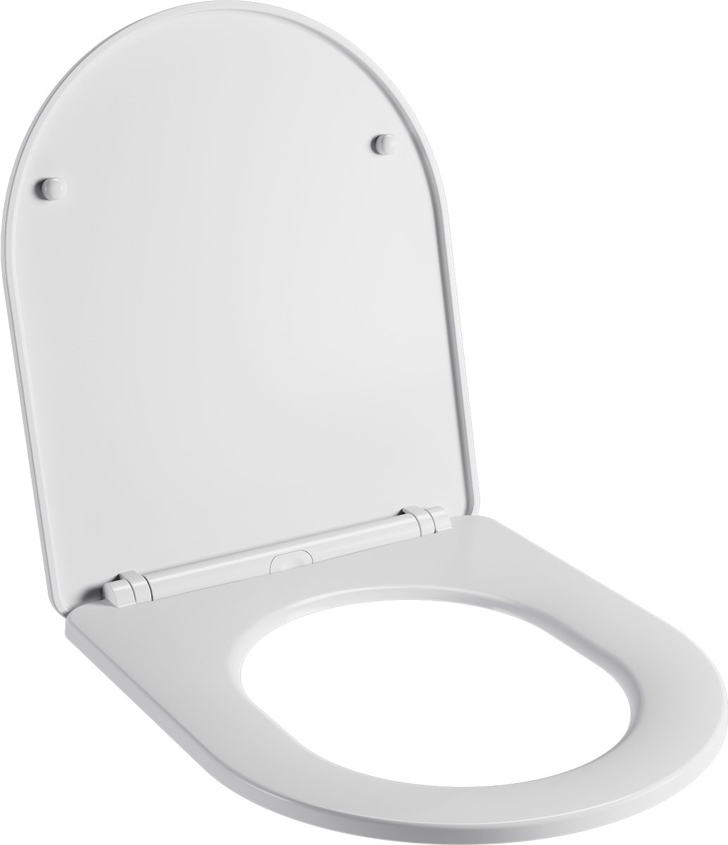 KUTAS Toiletbril - Korte D-Vorm - PP Thermoplast - Soft Close - Quick-Release - Belastbaar tot 175 kg - 425 x 360 mm - Wit