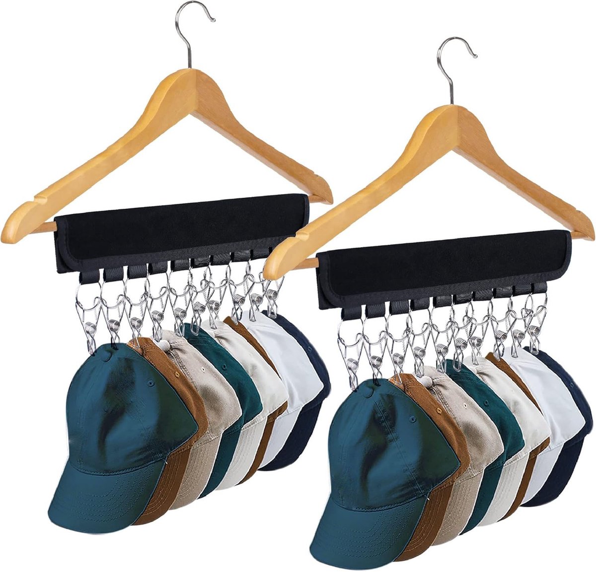 Hoed Organizer voor Hangers - 2 Stuks met 10 Rvs Hoed Clips voor Efficiënte Opslag van Baseball Caps, Winterhoeden en Accessoires