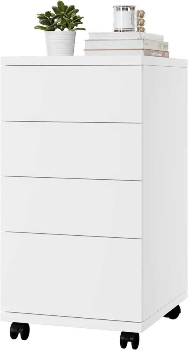 HEZIVO® Bureaukast op Wielen - Ladekast Kantoor - Printertafel - Met Laden - Wit