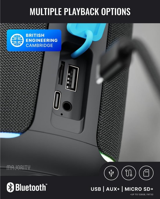 Majority Move 2 - Bluetooth Speaker - Draagbaar - 30W - 30 uur Batterij - Waterbestendig - IPX6 - Zwart van Majority — afbeelding 4