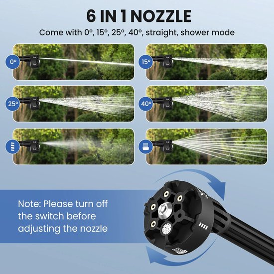 Innovastore Hogedrukreiniger - Auto & Terrasreiniger - Hogedrukspuit - Draagbare mobiele reiniger - 6-In-1 - 2000mAh - ABS - Zwart van Merkloos	 — afbeelding 2