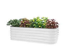 Stervia Plantenbak Voor Buiten - Verhoogde Plantenbak - Tuinbed - Ovaal - Buiten En Binnen - Wit/Lichtgrijs - 195 x 60 x 43 cm