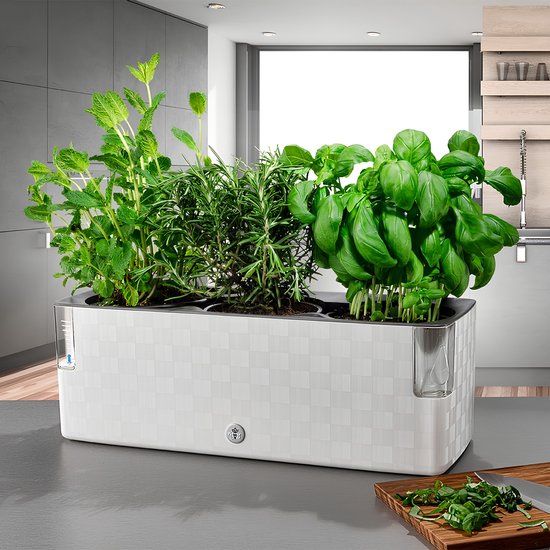 Cobble Trio - Pot à herbes aromatiques Design avec système d'arrosage - Blanc cristal - Herb box - Jardinière - Herboristerie