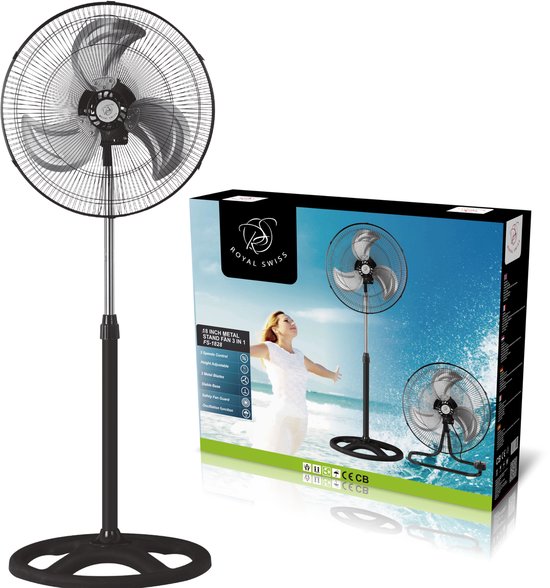 Industriële 45 cm Ventilator 3-in-1 Metaal Staand Wand Vloer 3 Snelheden Royal Swiss