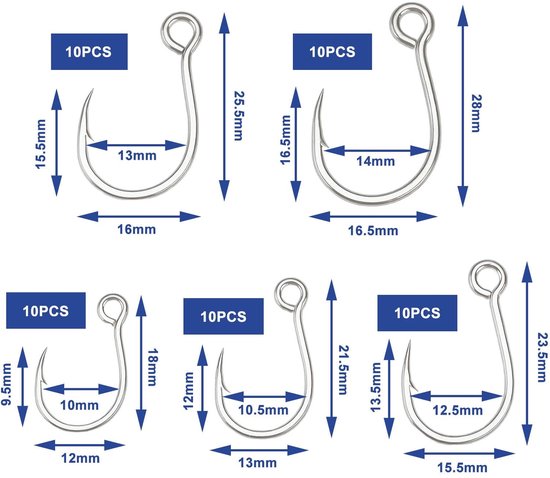 Allecto - Koolstofstaal Vishaak - 50 stuks - Geschikt voor Zoetwater en Zoutwater - Diverse Maten - Ideaal voor Zeebaars en Barracuda van Allecto — afbeelding 5
