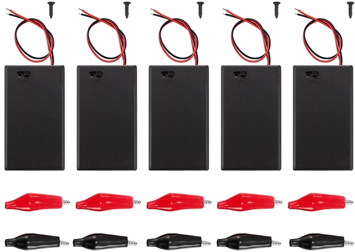 Allecto - AAA Batterijhouder met Schakelaar - Alligatorclips voor 3 AAA Batterijen - Inclusief 5 Stuks - Handig en praktisch - Batterijconnectoren ...