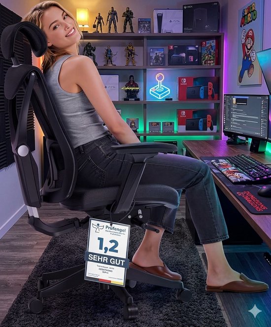 Bureaustoel Ergonomisch 50x67x109,5 cm – Verstelbare Office Chair met Lendensteun, Ademend Mesh & Brede Zitting – Comfortabele Computerstoel voor Thuiswerkplek & Kantoor – Zwart – Yesdeals
