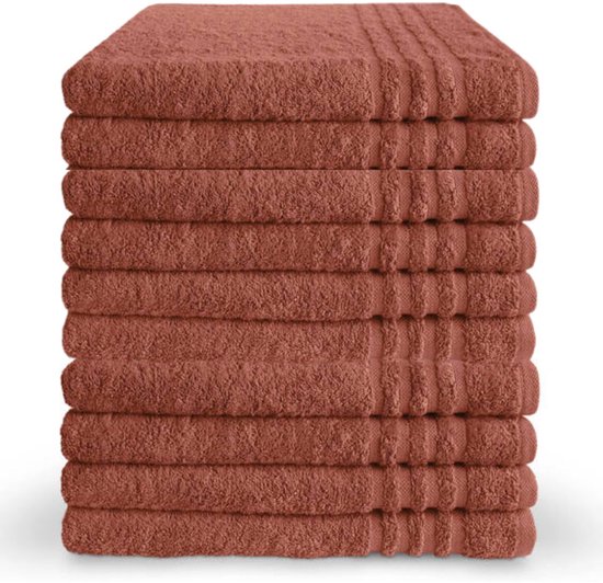 Byrklund Badhanddoek - Set van 10 - Hotelkwaliteit - 100% katoen (BCI) - 500 g/m² - 70x140 cm - Terra