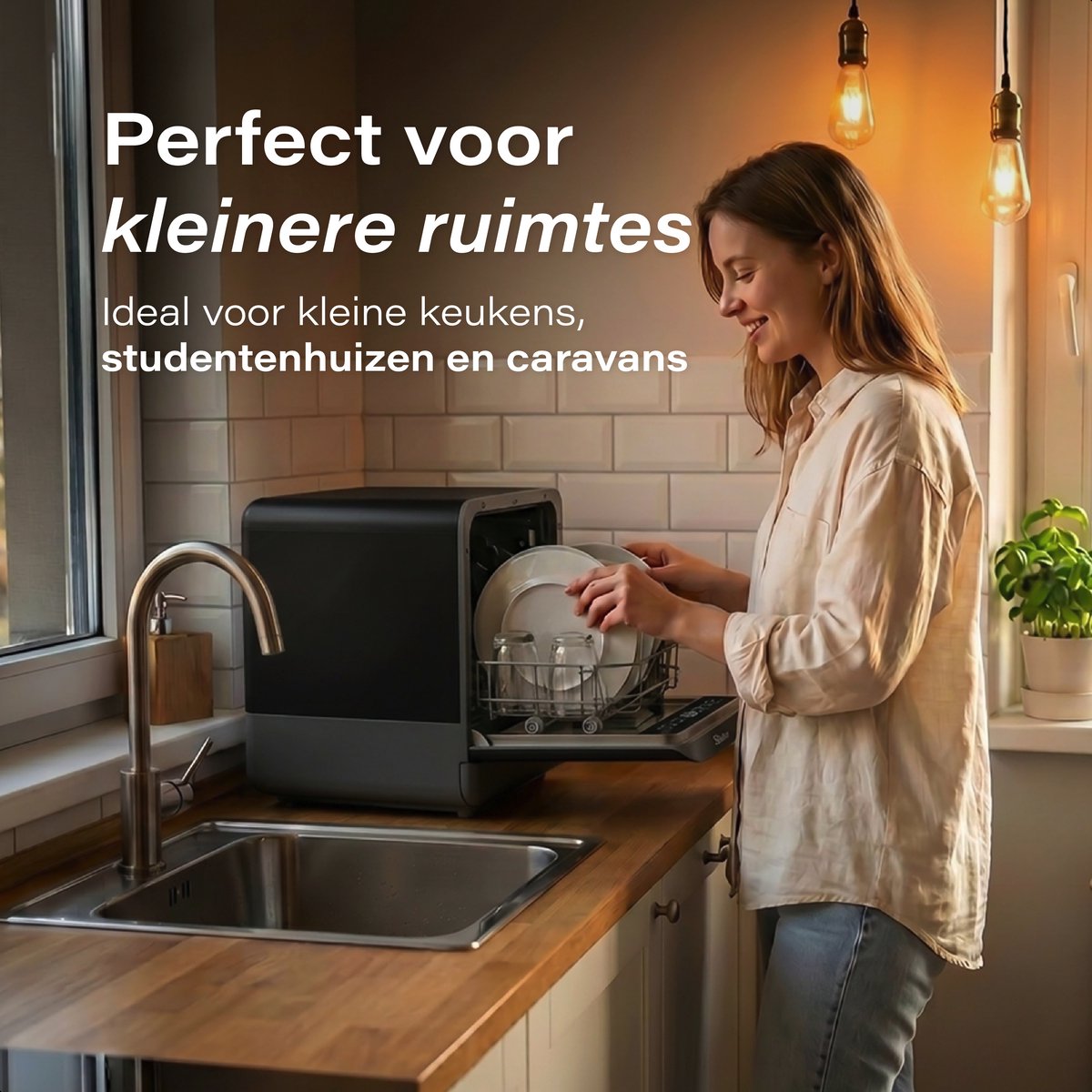 Skoov Mini Vaatwasser met waterreservoir PRO - 3 couverts - 6 wasprogramma's - Kleine smalle vrijstaande afwasmachine - Camping - Zwart — afbeelding 7