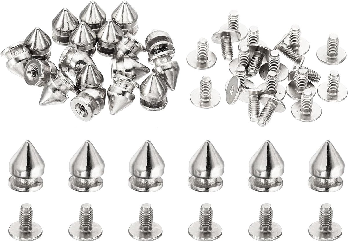 10 mm Kledingklinknagels – 20 Sets Klinknagels en Spikes: Conische Metalen Schroefklinknagels voor Leerbewerking, Geschikt voor Kleding, Stoffen, Schoenen, Punk-tassen en Lederwaren (7x10 mm, Zilver)