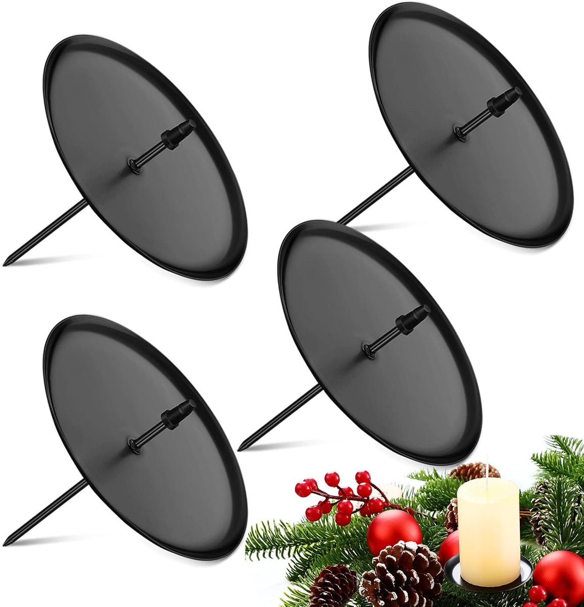 Vierdelige Adventskrans Kandelaar van Metaal - Zwarte Kandelaar voor DIY Kerstdecoratie, Perfect voor Tafel en Feestdagen (7.5cm Diameter)
