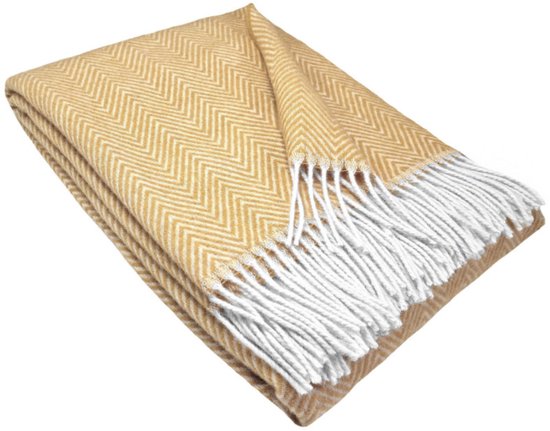 Wollen Plaid - HELSINKI - Okergeel (140x200cm) 100% Wol - Plaids.shop®