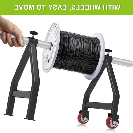 Draagbare kabelhouder voor draadspoelen, volledig gelaste stalen draadrekdispenser voor spoelen tot 28 inch diameter, 100 kg capaciteit, zwart en robuust ontwerp van Merkloos — afbeelding 2
