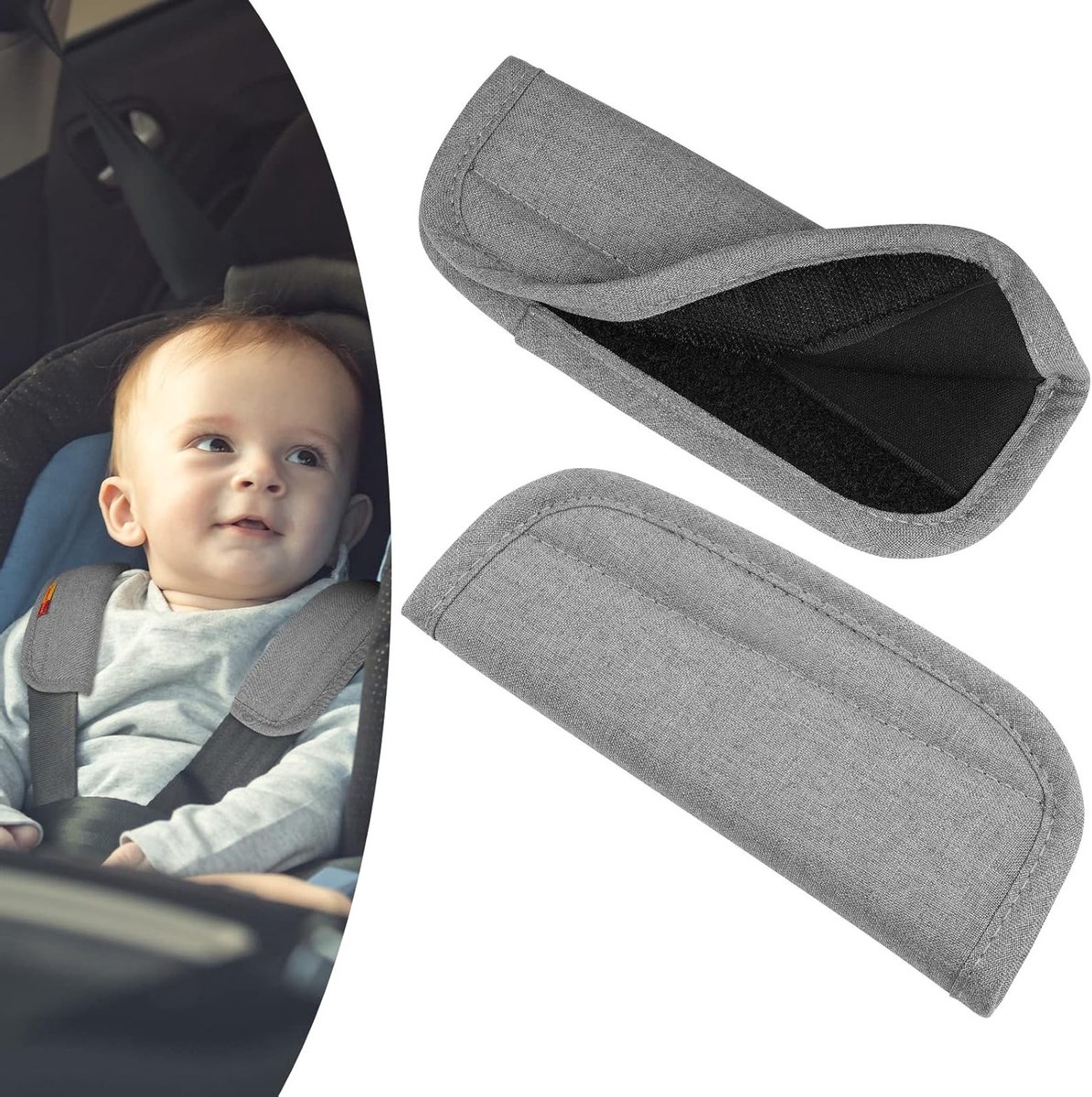 Zachte Zitting Bescherming voor Kinderen, 2 Stuks Universele Autogordel Kussens voor Comfort en Ondersteuning tijdens het Slapen in de Auto (Grijs)