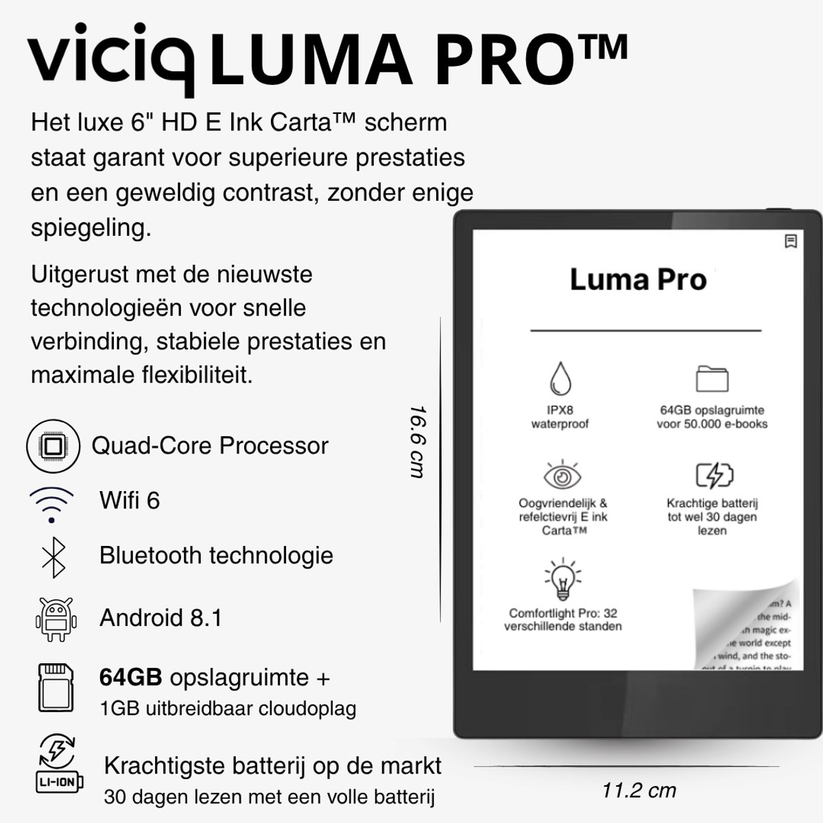Viciq Luma Pro E-reader 2026 - 6 Inch Touchscreen met - afbeelding 2