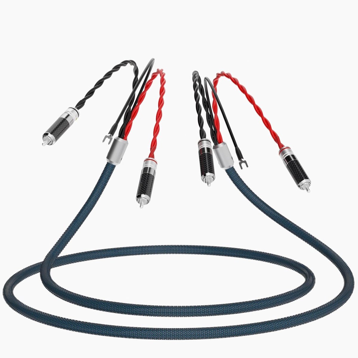 Hoge kwaliteit 1.5 m HiFi Phono Kabel voor Platenspeler en Versterker, 5N OFC, 4 x RCA/Cinch, Dubbele Afscherming en Aarding