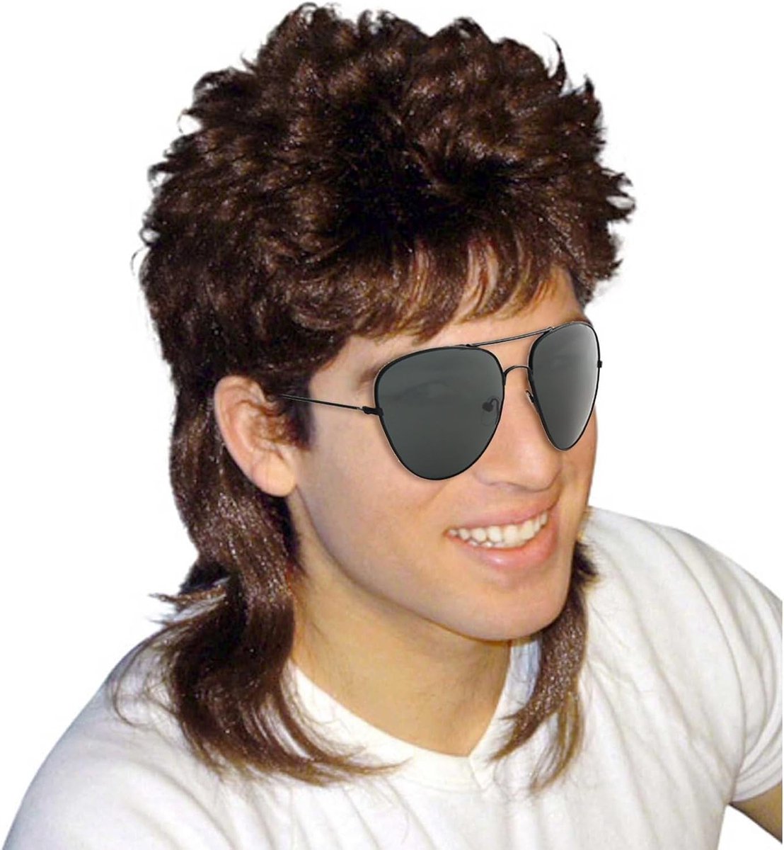 Mulletstijl Perücke voor Mannen - Bruine Hippie Kostuumperücke voor Carnaval, Halloween en Cosplay - 70s en 60s Retro Look, 2 Stuks