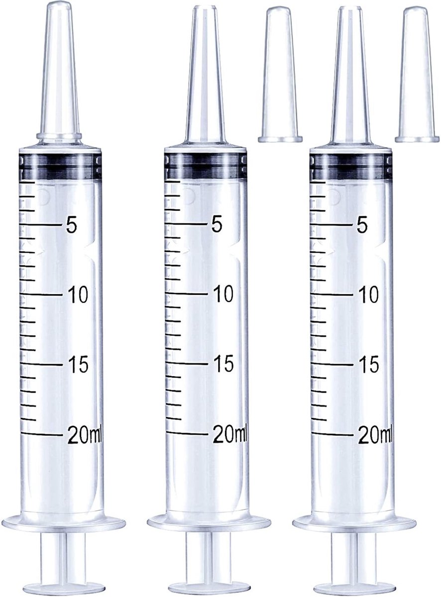 ComfiCare® doseerspuit 20 ml – Spuit – Injectiespuit – Spuitjes - Wegwerpspuit – Zonder naald - Spuit met extra lange tuit – 20ml - 3 stuks