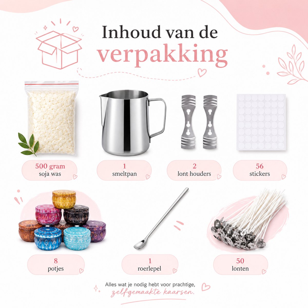 ZoeZo Design - Kaarsen maken set - Perfect voor beginners - Zelf kaarsen maken - Hobby en creatief - Incl. 500 gram soja was - Candle making kit - Starterspakket - Geurkaars - Smeltpan - Kaarsenlont - DIY - Cadeau - Soy wax — afbeelding 4