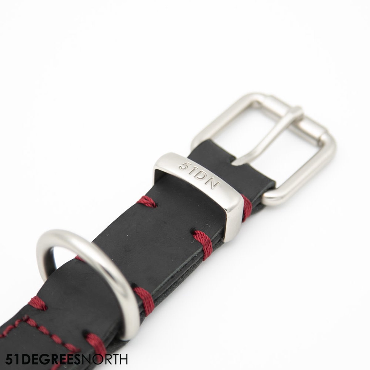 Kukura Lederen Hondenhalsband – Zwart met Rood Stiksel - 20mm x 50cm – Halsband voor Hond & Kat