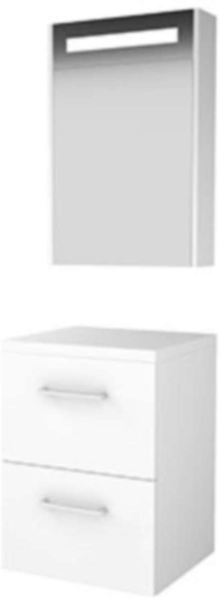 Basic-Line Premium 46 Badkamermeubelset - 50 x 46 cm - Met Grepen - 2 Lades - Wastafelblad - Spiegelkast met LED Verlichting - Ice White