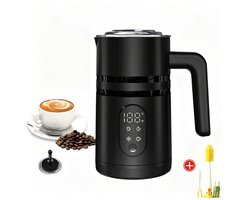 Elektrische Melkopschuimer – 100% PFAS-vrij – Display & Temperatuurregeling – 4-in-1 – 350ml – Warm & Koud Melkschuim – Met multifunctionele borstel-Zwart
