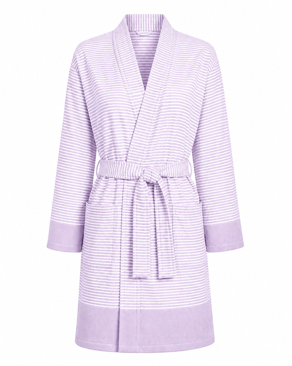 Comvie Badjas Dames Katoen - Kimono Badjas Dames - lichtgewicht hamam badjas sauna - Lila - zomer badjas