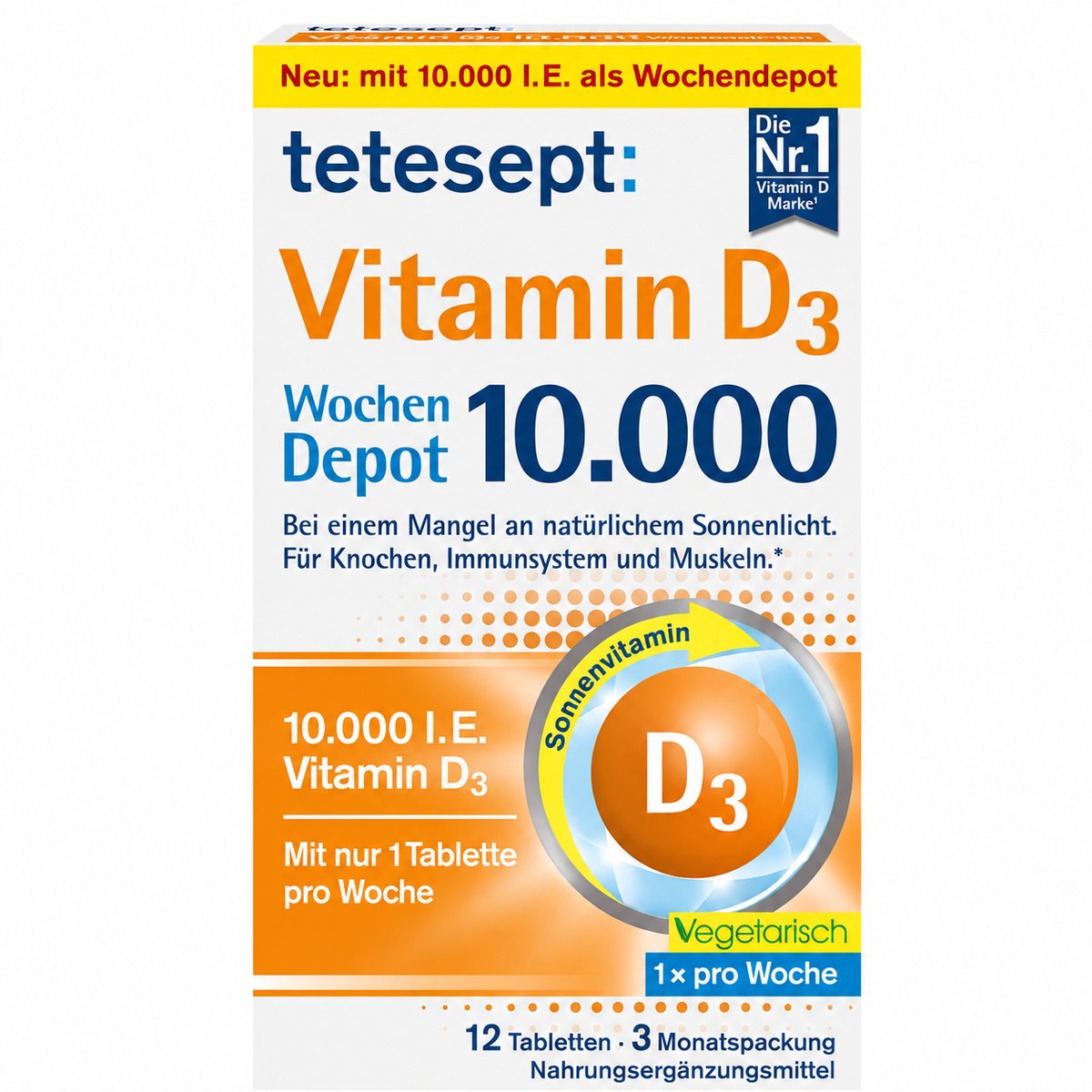 Vitamine D3 10.000 IE Extra Sterk – Hoog gedoseerde Weektabletten – 12 Stuks – tetesept