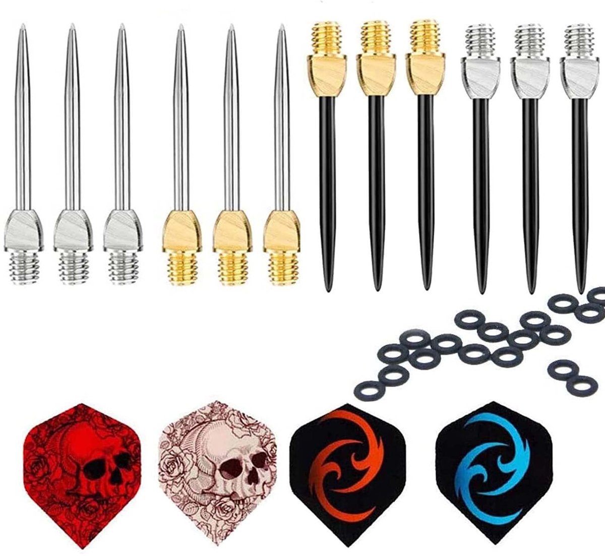 Dailygoody - Dart tips - Dart flights - 12 pieces dart set - 4 sets van dart tips en flights - Kleur: 4 verschillende kleuren - Perfect voor dartliefh...